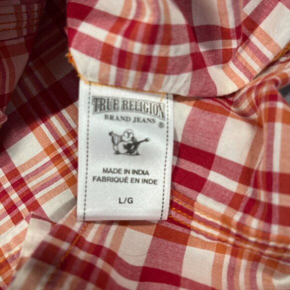 True Religion Shirt Mens Large Western Pearl Snap Long Sleeve Plaid Cotton Cuff - Picture 8 of 16